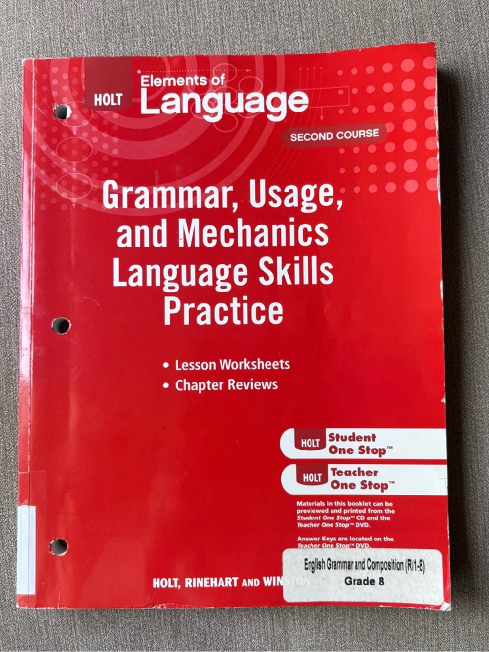Holt Elements of Language 2nd Course Grammar Workbook